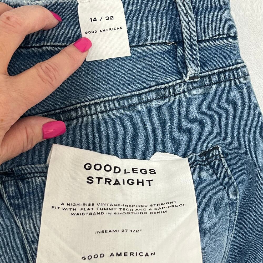 Good American Good Legs High Rise Straight Denim Jeans Blue Size 14 NWT Retro - Picture 15 of 15